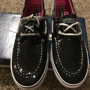 Black sequin Sperry shoes